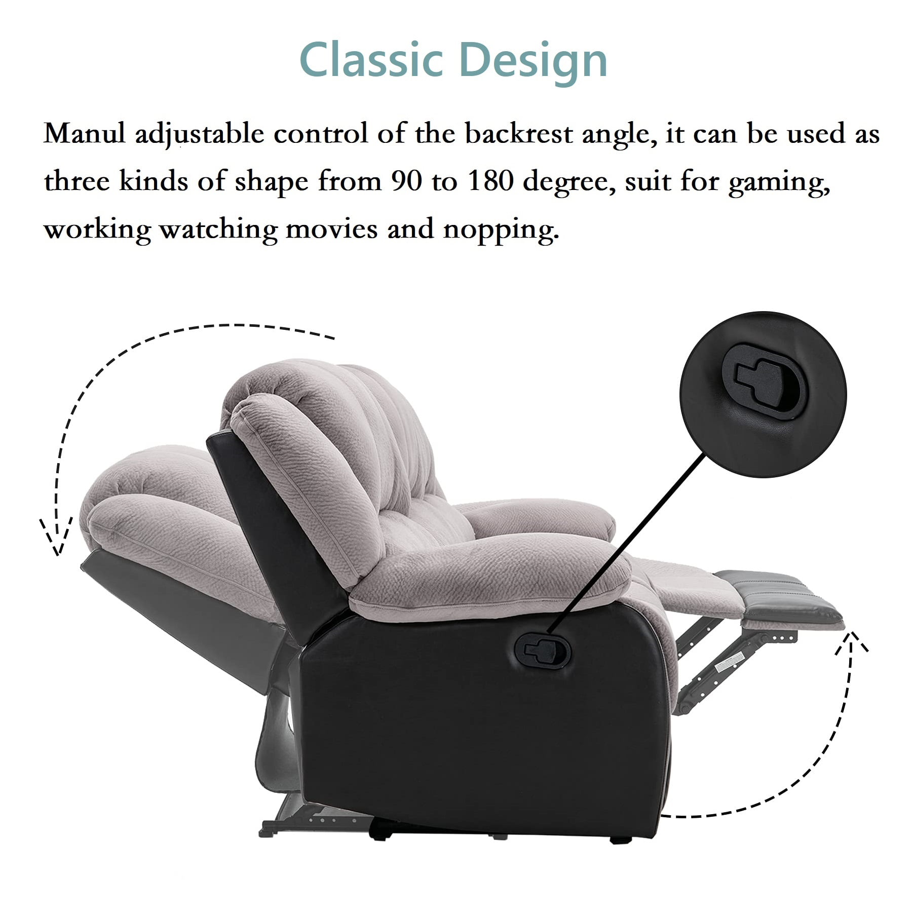 Nathaniel Home Manual Reclining Sofa, PU Leather Upholstered Double Recliner Loveseat, 2-Seater Home Theater Seating with Console, Arm Sofa Recline Chair for Living Room, Gray