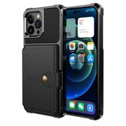 iPhone 14 Pro Max Wallet Case, Shockproof Rubber Card Holder Wallet PU Leather Back Phone Case Kickstand Protective Scratch Hybrid Bumper Shell for Apple iPhone 14 Pro Max 6.7 inch, Black
