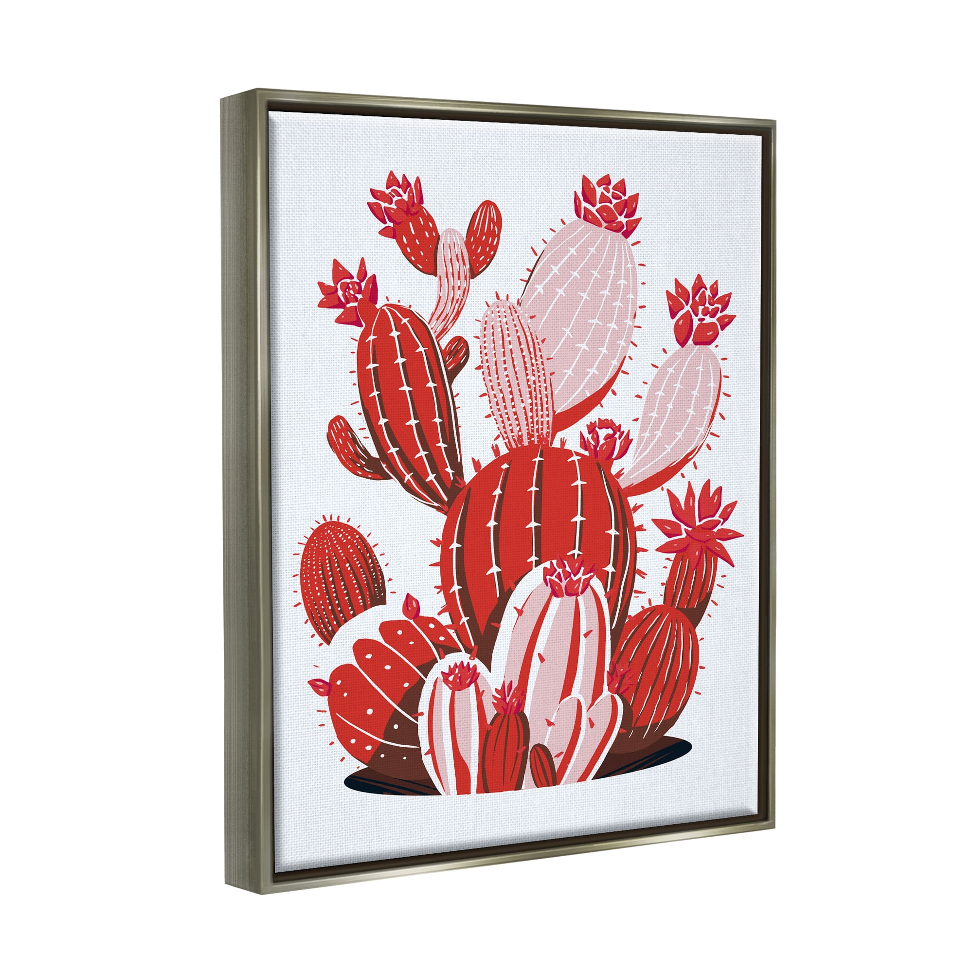 Stupell Industries Modern Red Cacti Botanical & Floral Painting Gray Floater Framed Art Print Wall Art, 25 x 31