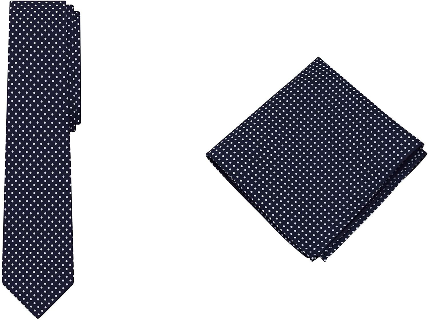 Vintage Square Design 2.75" Inches Necktie and Pocket Square Hanky Set Navy Blue 