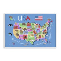 Stupell Industries United States Animal Map Travel & Places Painting White Framed Art Print Wall Art, 30 x 20