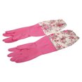 thumbnail image 2 of Floral impermeable hogar lavavajillas agua polvo limpieza tarea guantes de goma rosa, 2 of 4