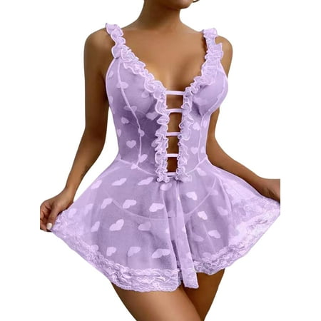 

Musuos Women Lace Lingerie See Through Mesh Sleepwear Bridal Robe Nightdress