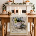thumbnail image 4 of Spring Blue Flowers Cotton Linen Table Runner for Dining Kitchen, Vintage Tea Cup Phrases Pastoral Wedding Outdoor Party Tablerunners Decoration, Dresser Scarf Coffee Tablecloth Runners 13x120 Inches, 4 of 9