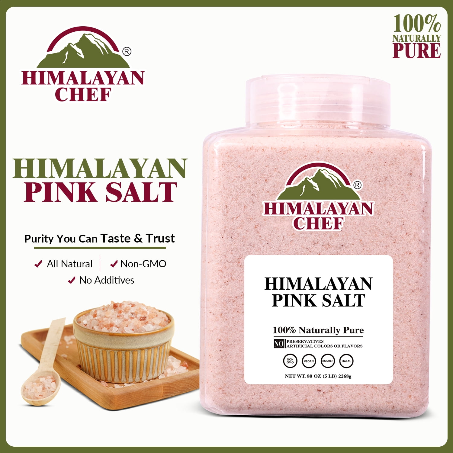 Himalayan Chef Pink Salt – Fine Grain, All Natural, 5 lbs, Pack of 2, No  Allergens