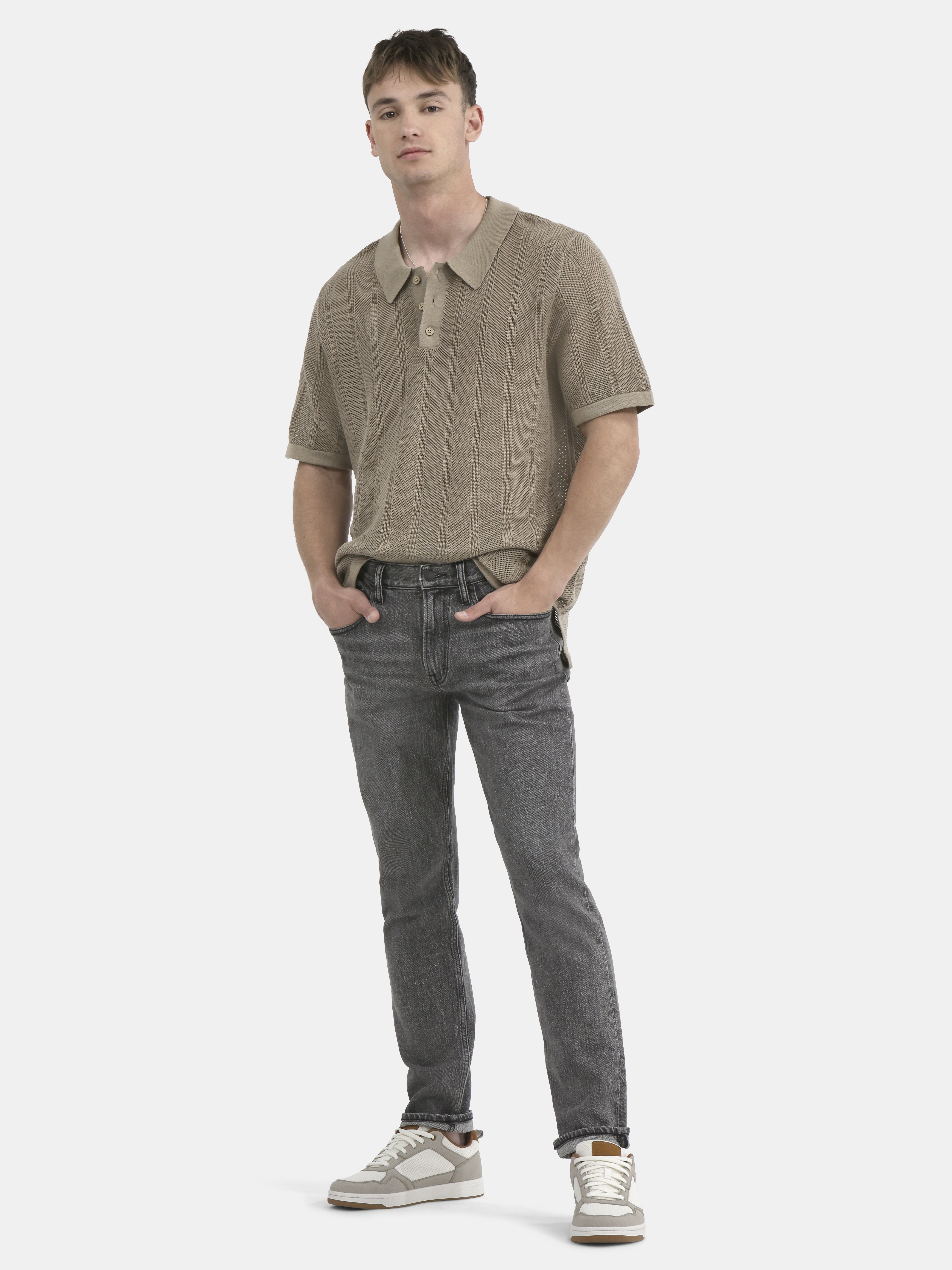 No Boundaries Drop Needle Stich Polo Sweater, Men's and Big Men's