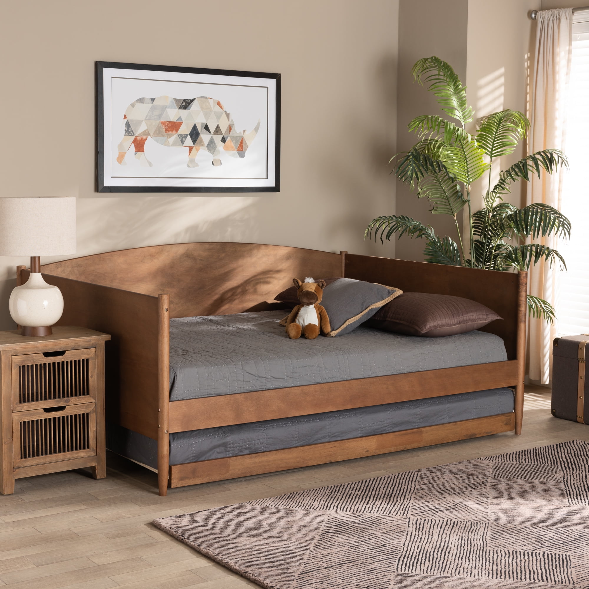 Baxton Studio Veles Mid-Century Wood Daybed, Full, Ash Walnut