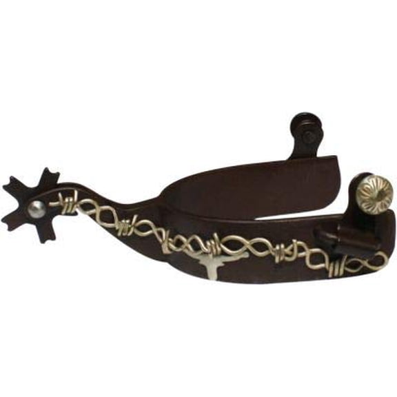 Showman Brown Steel Spurs w/ Silver Barbwire & Steer Skull Design