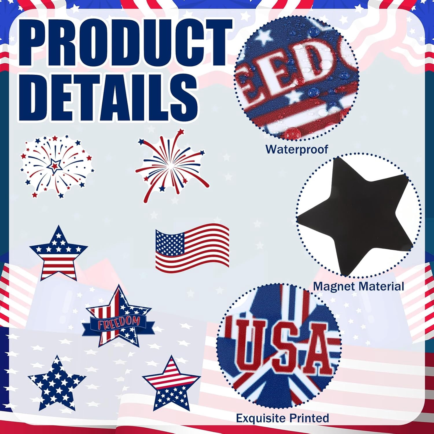 GBBG 30 Pcs 4th of July Garage Door Magnet 250th Anniversary Memorial Day Garage Door Decoration Patriotic Red Blue White USA Flag Magnet Independence Day Decal for Refrigerator Car Party(USA)
