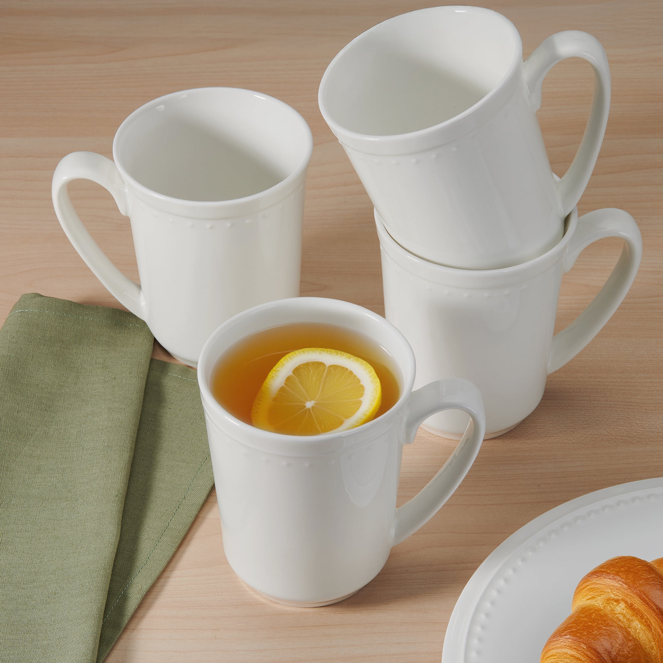 Fitz and Floyd Nevaeh 16.5 oz White Classic Bead Bone China Mugs (Set of 4)