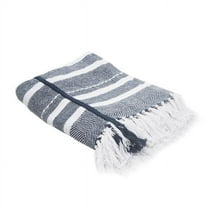 Blue & White Woven Cotton Striped Throw Blanket