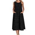 thumbnail image 2 of Gamivast Linen Dresses for Women Sleeveless Crew Neck Loose Fit Shift Midi Dress Cotton Linen Solid with Pockets Flowy Comfy Casual Daily Wear Summer Dresses, 2 of 8