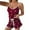 Wine, variant on XIAONU Women Heart Print Two Piece Pajama Set V Neck Cami Top Ruffle Hem Shorts Soft Comfortable Sleepwear Pajamas Army Green