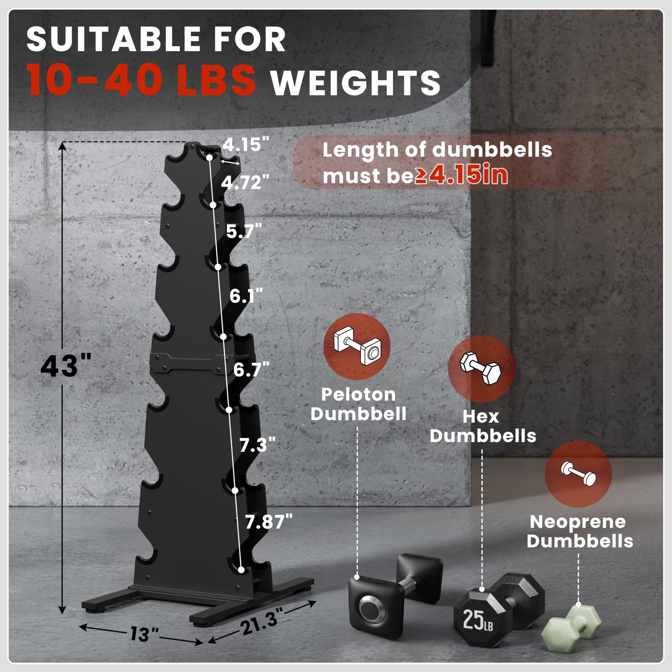 Dumbbell Rack Stand Only  7-tier | 5-tier 3-tier Weight For Dumbbells Wide-slot No-interference Design Solid Steel Construction Holder Home Gym Storage (rack Only)