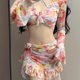 thumbnail image 4 of 4PCS Women Bikinis Swimsuit with Crop Top Bikinis Wrap Skirt, Triangle Bikinis Top and Bottom, Halter Bikinis Swimwear Pink XL, 4 of 4