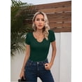 thumbnail image 3 of Women Ribbed Short Sleeve Shirts Scoop Neck Slim Fitted Basic Tees Tops Summer Trendy, 3 of 8