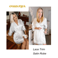thumbnail image 4 of Oudiya Women's Silk Satin Robe Kimono with Short Lace Trim and Pockets 3/4 Sleeve Sexy Sleepwear for Bride, XS-XXL, 4 of 5