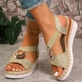 thumbnail image 3 of Rokment Women's Sparkling Sequin Platform Wedge Dressy Sandals 2026 Beach Summer Casual Buckles Leather Breathable Linen Sole Comfortable Espadrilles High Heel Walking Dress Shoes Beige Size 6.5, 3 of 5
