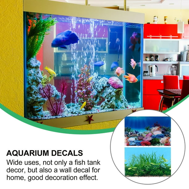 2Pcs Decals Coral Ocean 3D Poster Fish Tank Stickers Aquarium Background 
