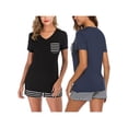 thumbnail image 7 of Women Striped V-neck Short Sleeve Shorts Two-piece Suit Tracksuit, 7 of 7