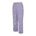 thumbnail image 5 of Women's Casual Pants Women'S Embroidered Floral Print Elastic Belt With Pocket Trousers Side Buttons Cropped Pants Loose Casual Pants Print Straight Pants,Purple Women's Casual Pants L, 5 of 5