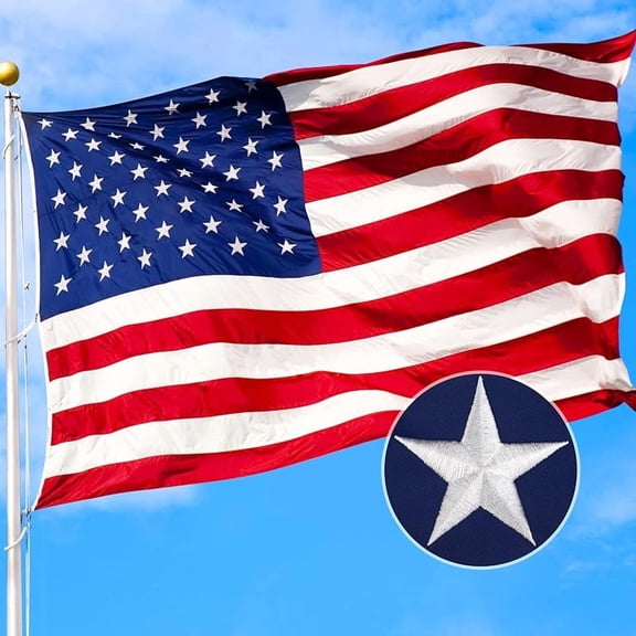 Premium American Flag Outdoor, Heavy Duty 210D Tough Polyester, Long Lasting US Flags for High Wind Outside with Embroidered Stars, Sewn Stripes, Brass