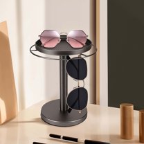 360° Rotating Glasses Stand Organizer - Stainless Steel Eyeglass Display Rack with Wood Tray, Space-Saving Sunglasses Holder for Desk, Dresser, Nightstand | Home Decor Storage Solution