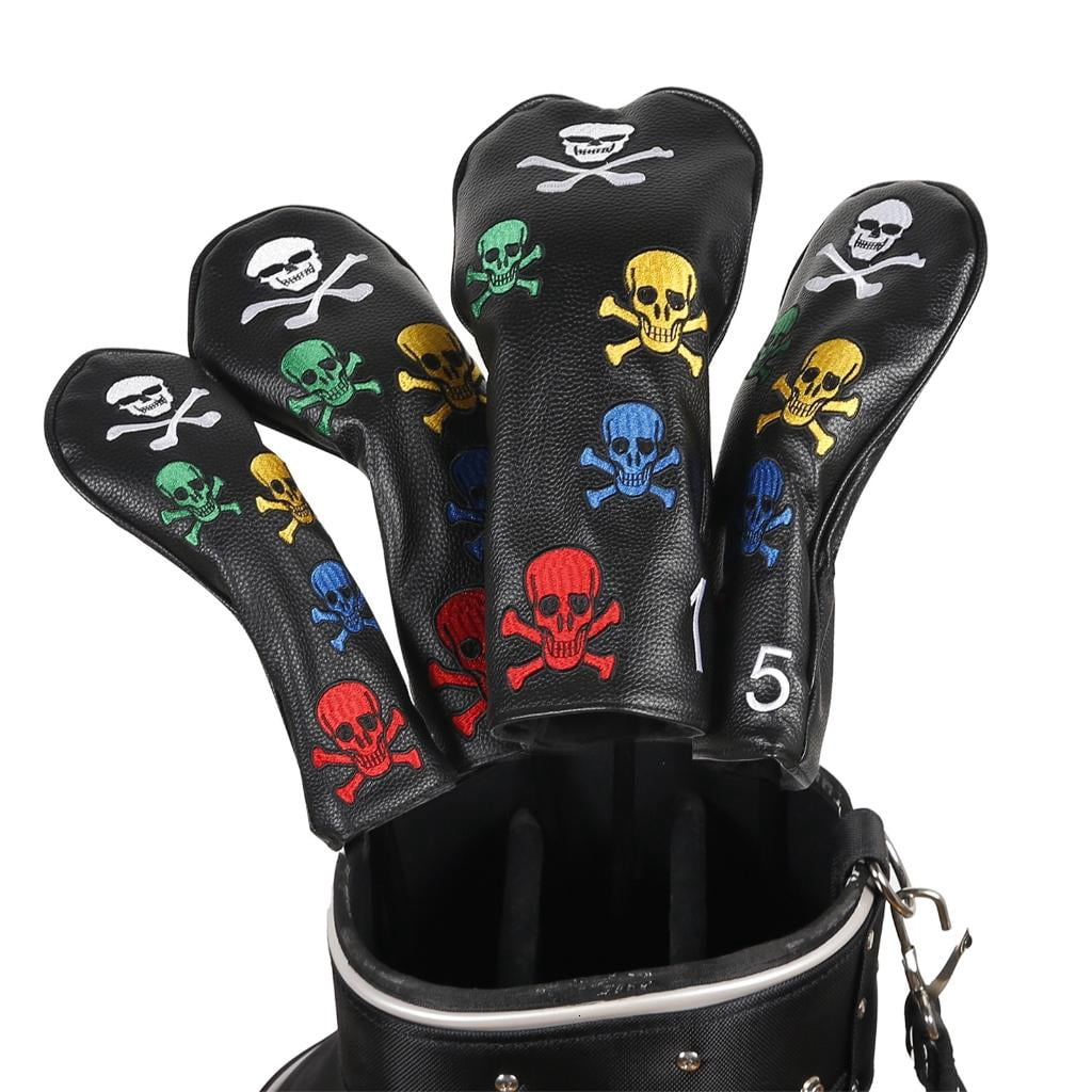 Yihuala 4Pcs PU Golfs Club Head Cover Pattern Wood Headcover Golfs Driver Hybrids Head Cover