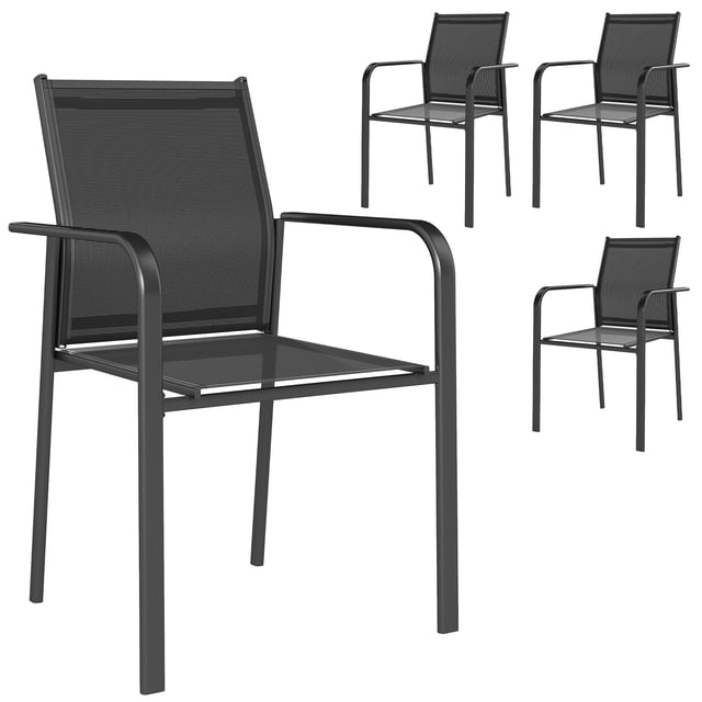 Outsunny Patio Chairs Set of 4, Stackable Outdoor Dining Chairs, Black