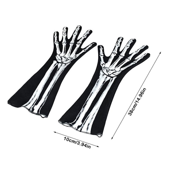 Clearance Under $1.44! 1PAIR Halloween Skeleton Costume Gloves, Long Arm Full Finger Bone Print Accessory, Cloth, (One Size, Black)