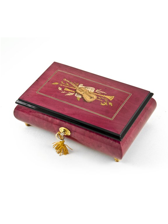 Radiant 18 Note Red Wine Violin Inlay Musical Jewelry Box - Edelweiss
