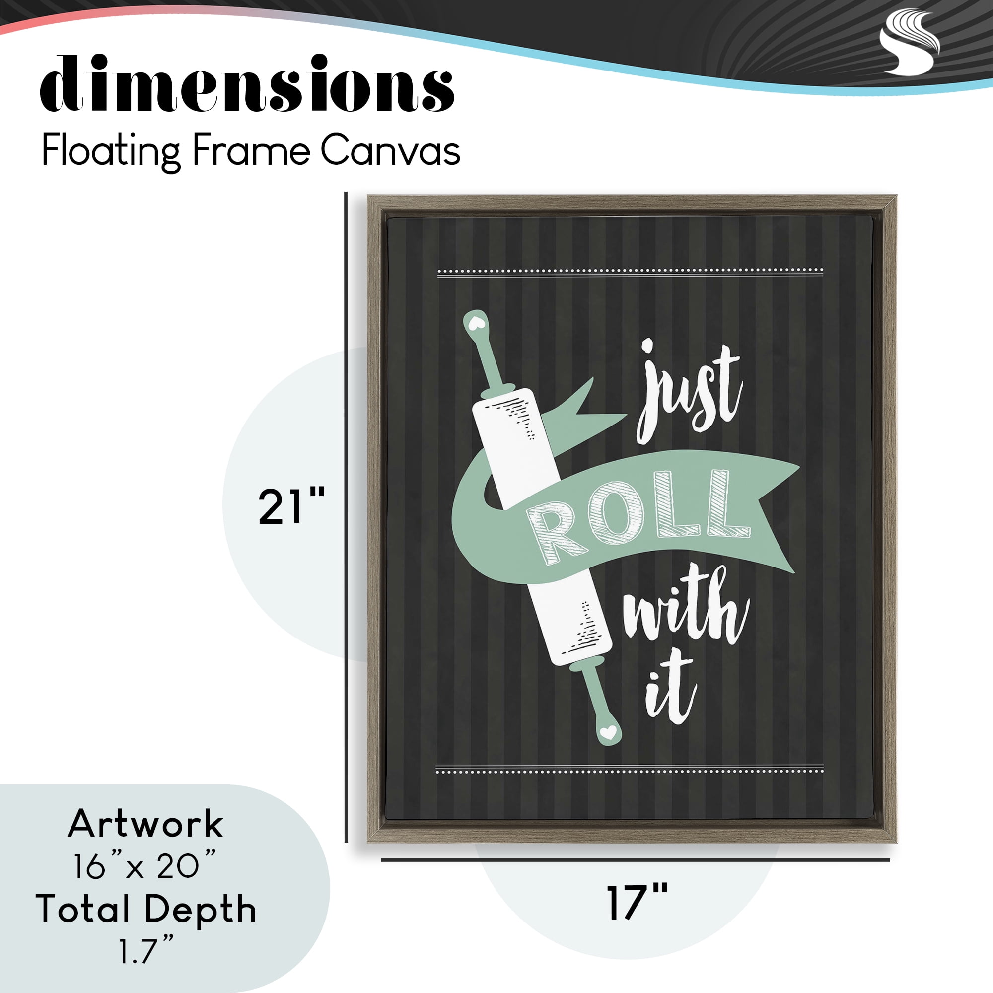 Roll With It Black & Green Brown Framed Floater Canvas Wall Art, design by Lettered and Lined