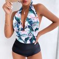 thumbnail image 2 of Bikini sin espalda con estampado de bloques de color cómodo para mujer, traje de baño de una pieza, conjunto de ropa de playa OAVQHLG3B Store lin121212, 2 of 3
