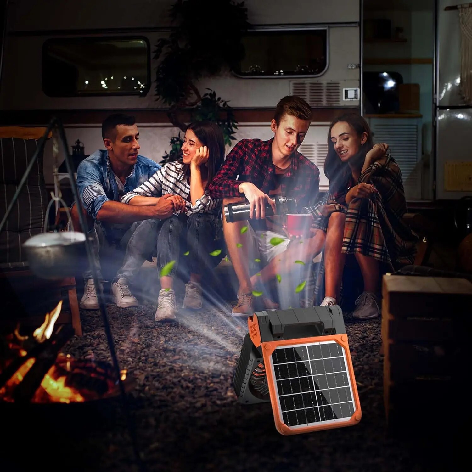 Solar Powered Fan for Camping- Camping Fan with 10000 mAh Rechargeable Battery and LED Lantern, Timer and 4 Speeds Battery Powered Outdoor Fan for Travel, Fishing, Outdoor, Bedroom