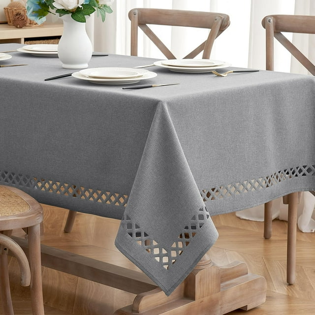 Natural Thick Polyester Square Tablecloth with Decorative Cutouts Stain Table Cloth Farmhouse Table Cover for Thanksgiving Dining Party Camping x