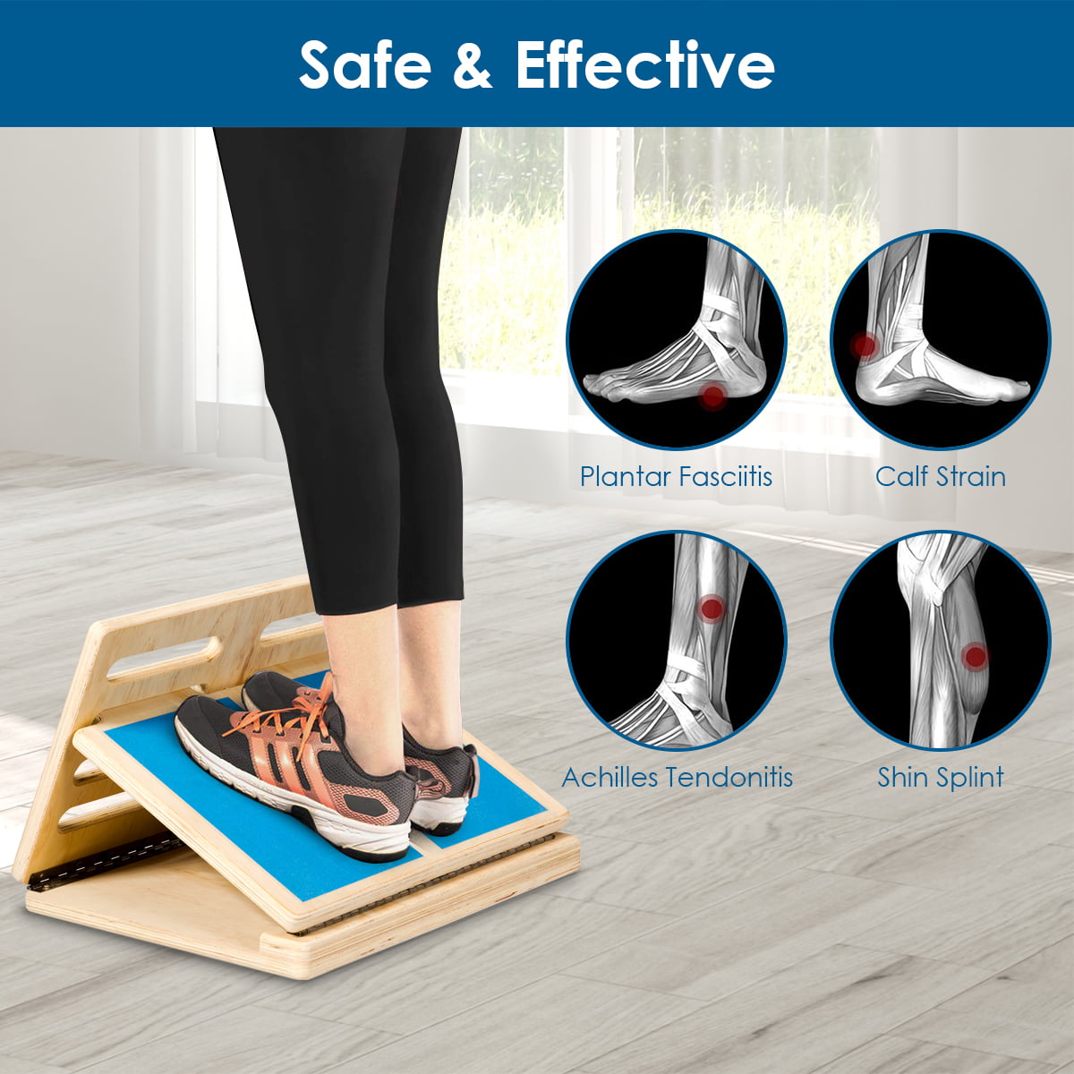 Adjustable 4 Level Upgrade Calf Stretcher Ankle and Foot Incline Board for Stretching Tight Calves or Plantar Fasciitis with Detachable Acupressure Foot Massage Mat Slant Board 350 lb Capacity 