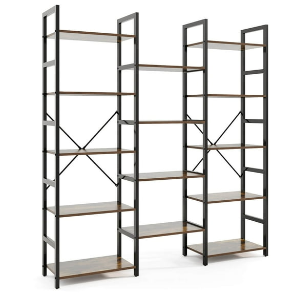 5-tier Industrial Bookshelf Heavy-duty Metal Frame Bookcases w/ 14 Open Shelves
