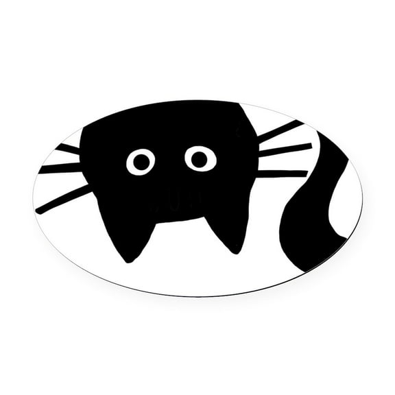 CafePress - Black Cat Upside Down - Oval Car Magnet