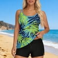 thumbnail image 2 of Staron Women's Hawaiian Print Bikini Swimsuit with Removable Padded Bra High Cut Tankini Top and Bottoms with Pockets Beach Vacation Swimwear, Green XL, 2 of 7