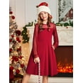 thumbnail image 4 of Oudiya Girls Mesh Puff Lantern Long Sleeve High Waist Formal A Line Red Dress with Pockets for Kids 6-13 Years, 4 of 8