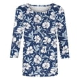 thumbnail image 6 of YUGYXL Shirts for Women 3/4 Length Sleeve Tee Tops Casual Round Neck T Shirts Summer Floral Print Dressy Blouses Navy XXL, 6 of 6