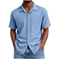 thumbnail image 3 of CBASIHI Mens Short Sleeve Button Down Shirts- Summer Casual Loose Fit Breathable Collared Business Work Wear Top Light Blue Size S-3XL, 3 of 7