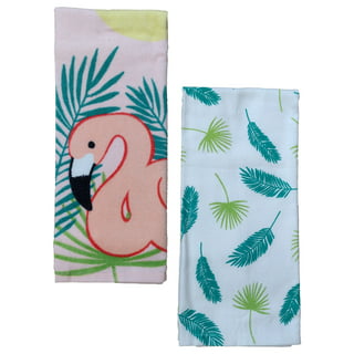 Dish Towels Flamingo Set of 2 Aqua Embroidered Sun Kissed Beach Summer  House
