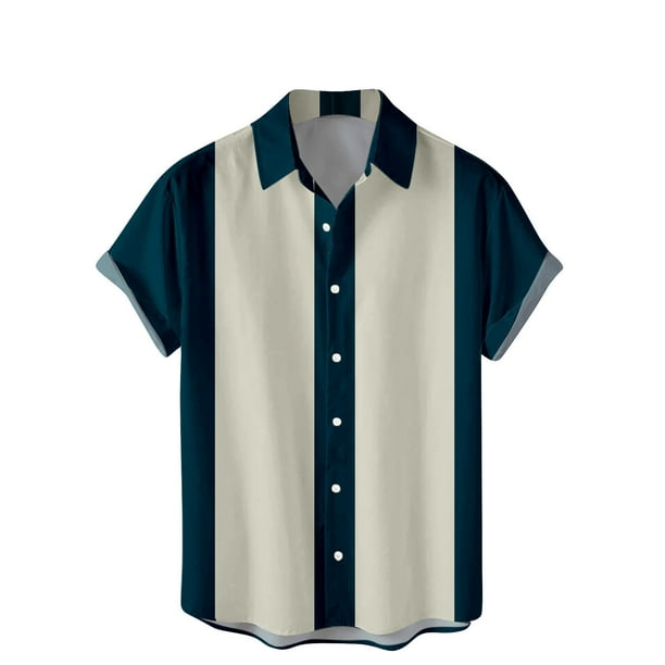 Mens Manga Corta Botón Abajo Camisas de la Impresión de la Playa Turndown Collar Camisa, Casual Botón Blusa para Hombres