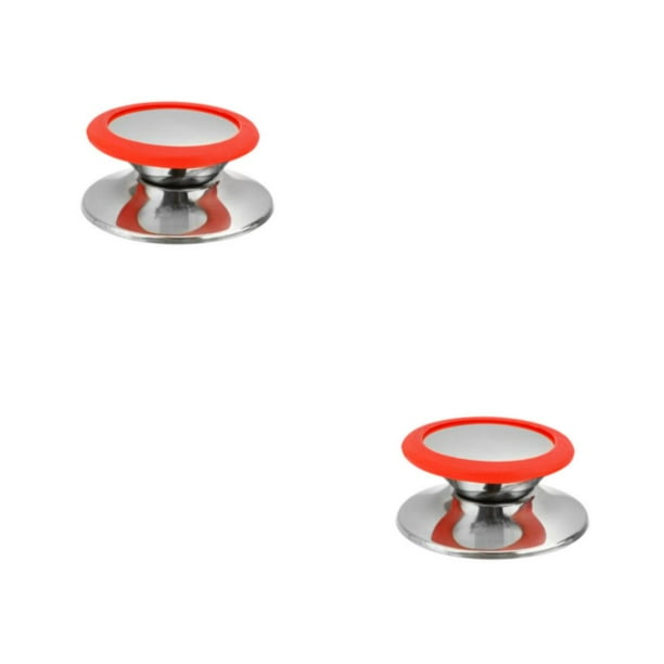 Bewildely Pomo de la cubierta de la olla de acero inoxidable Manija de la tapa de la sartén de la cocina Utensilios de cocina Actualización de rojo grande 2piezas