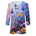 thumbnail image 5 of CYMMPU Women's Crewneck Floral Printed 3/4 Length Sleeve Swing Shirts Tunic Tops Summer Fall Vintage Business Work Blouses Basic Tees 2025 Clothes Multicolor S, 5 of 5