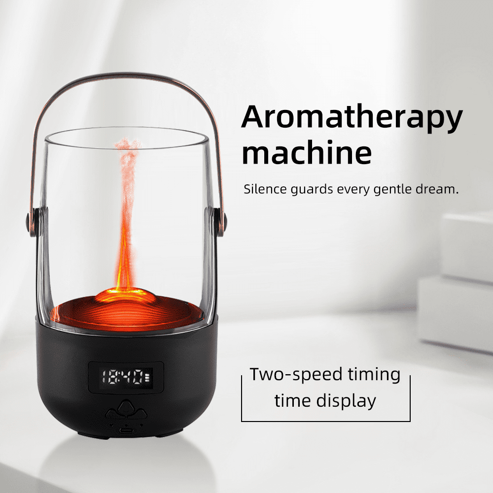 Retro Essential Oil Diffuser with Realistic Flame Effect, 200ML Humidifier, 3 Timers, Ambient Lighting & Waterless Protection