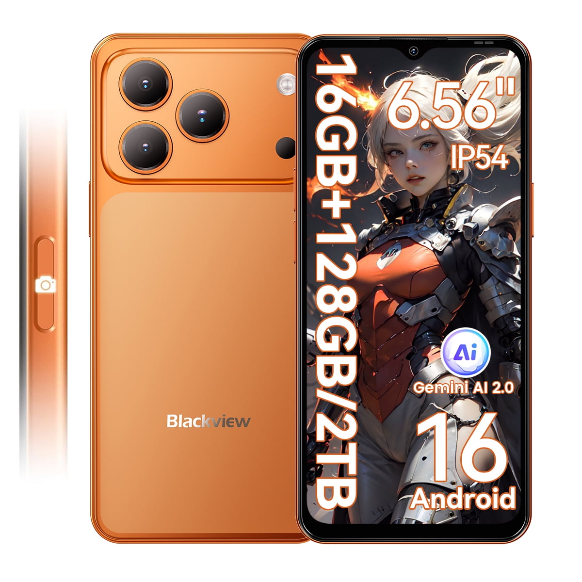 Blackview Wave 7C Unlocked Cell Phone,Smartphones for T-Mobile,Android 16,6.56 inch,16GB + 128GB/2TB Expandable, 32MP+13MP,Dual SIM,Face ID,GPS,OTG,Orange