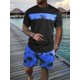 thumbnail image 3 of Conjunto de camiseta y pantalones cortos de manga corta con estampado 3D de oración y huella de mano para hombre, estilo informal de verano para exteriores, 3 of 5