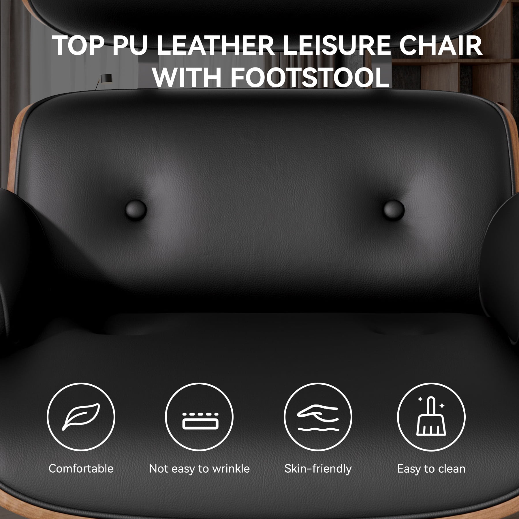 Hawsaiy Genuine Leather Lounge Chair with Ottoman, Mid Century Modern Eames Recliner with Wide Armrests, Heavy Duty Base for Living Room, Bedroom, Office